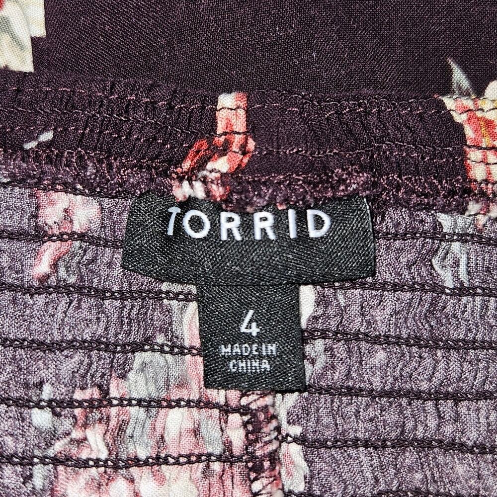 Torrid Dress Women's 4 (4X) Purple Floral Off Shoulder Smocked Halter Boho Mini - Picture 8 of 13